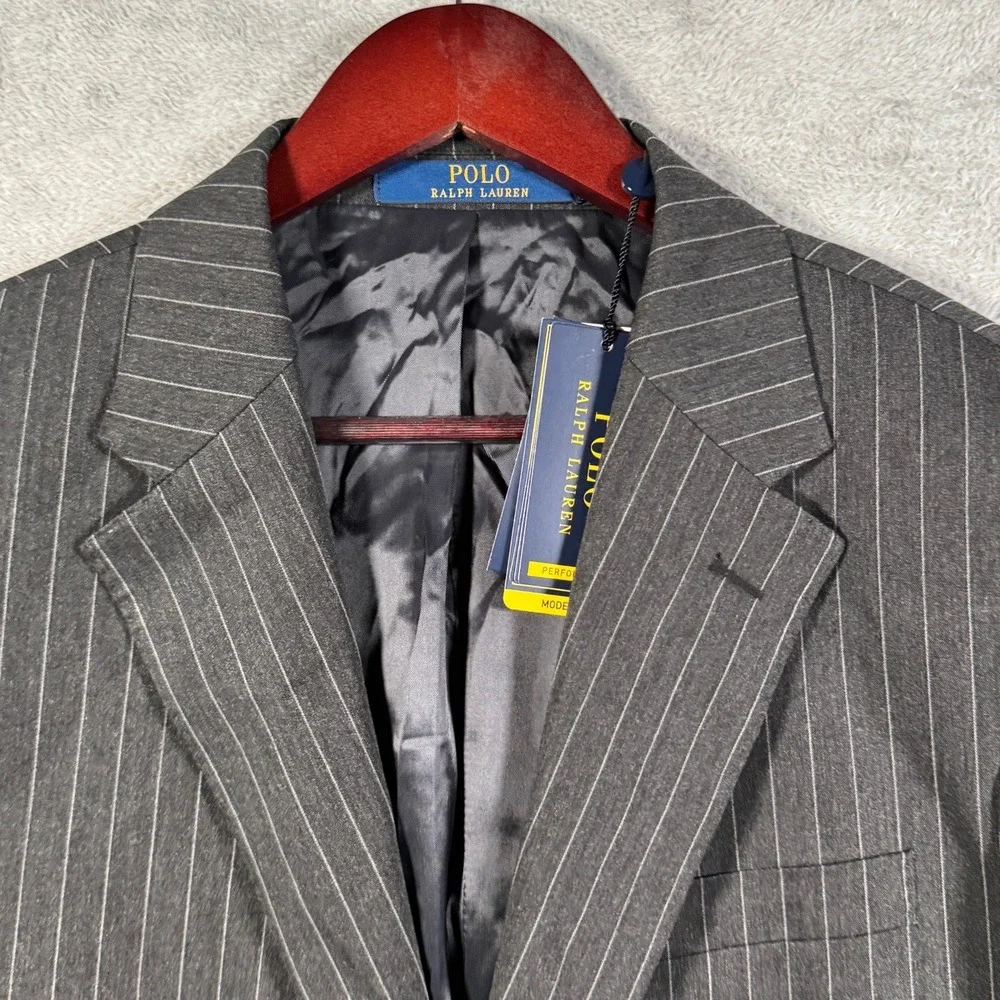 Polo Ralph Lauren Suit Jacket Mens 44R Gray Pinstripe Performance Wool $398